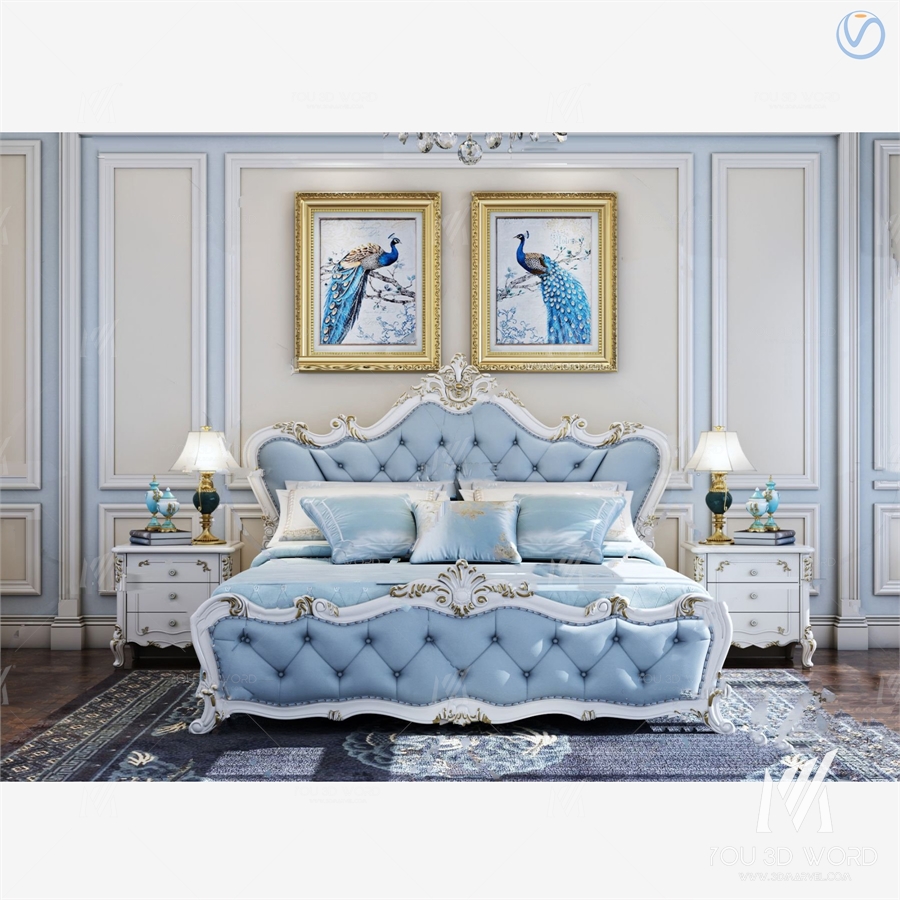 European double bed 3d model